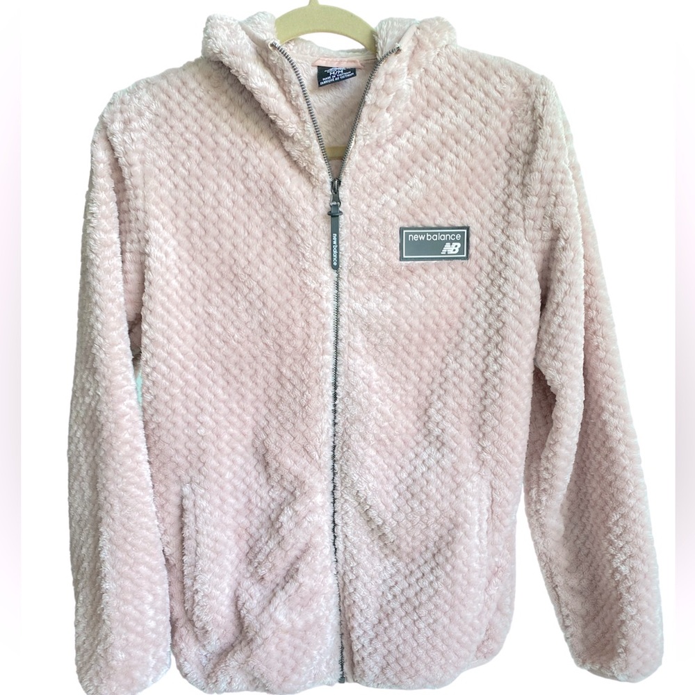 NEW BALANCE blush pink faux fur-look hoodie SIZE M never worn - Picture 2 of 13
